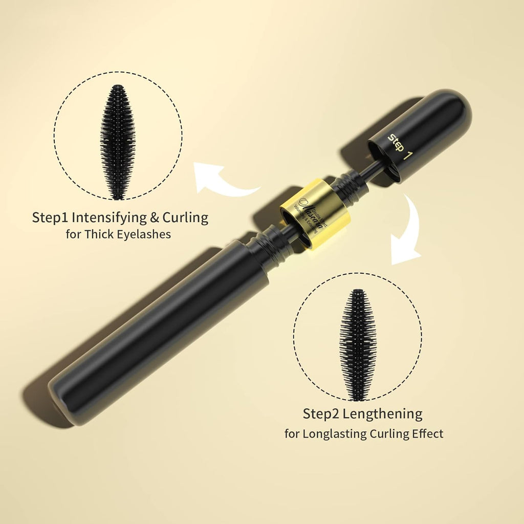 2 in 1 Lash Mascara - 4D Lashes Mascara with Black Mascara for 5X Longer Waterproof Wear Lasting No Clumping Superstrong (2-1PCS)