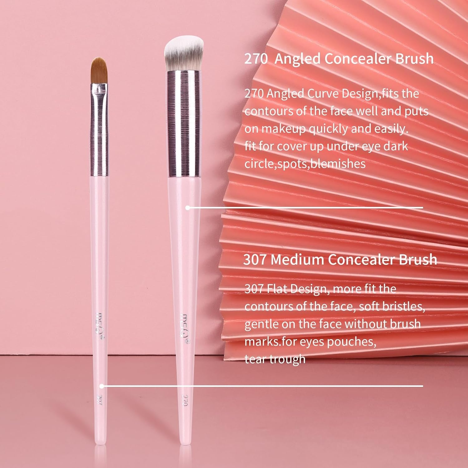 2Pcs Concealer Brush Angled Top Concealer Makeup Brush under Eye Mini Angled Brush Nose Contour Brush Small Makeup Foundation Brushes for Concealer Powder Cream Liquid Makeup Pink