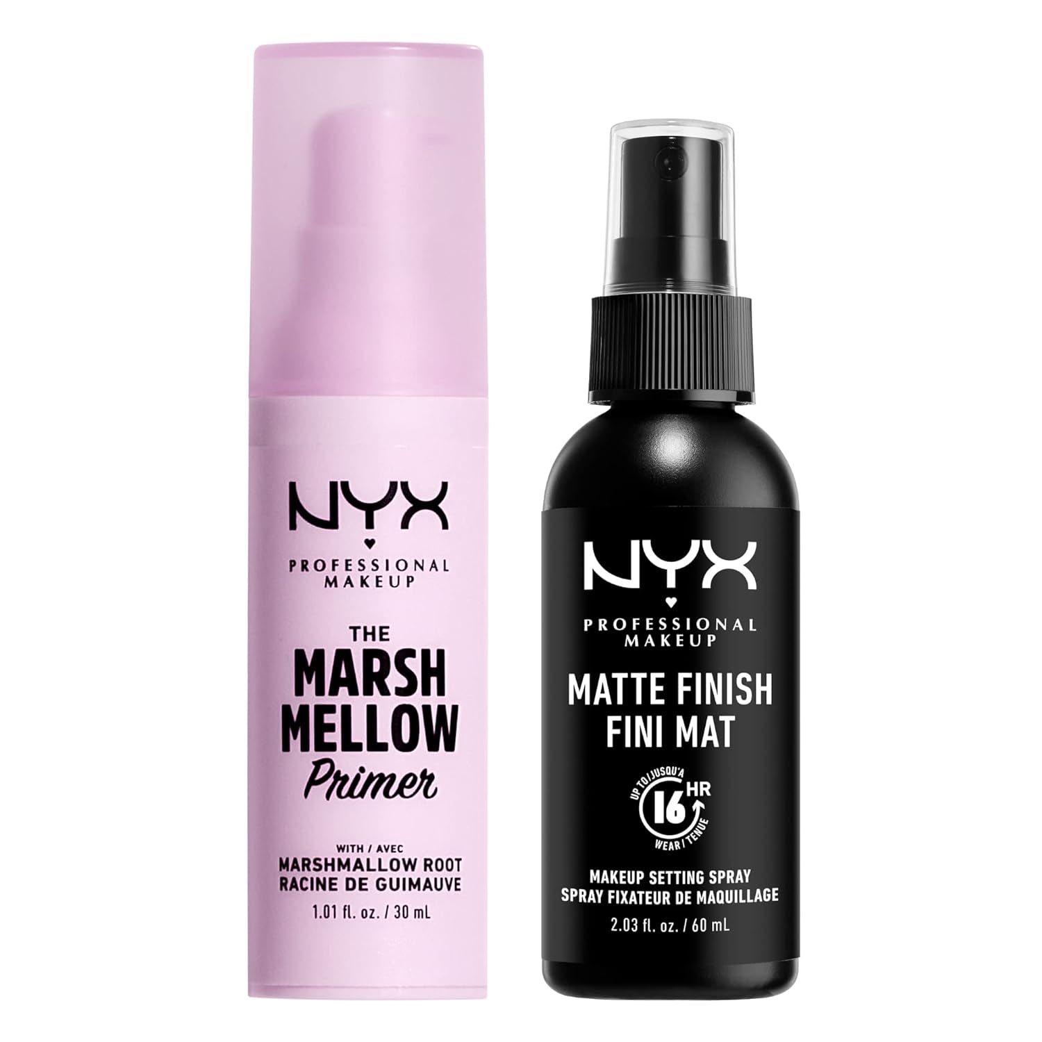 Marshmellow Smoothing Primer + Makeup Setting Spray, Matte Finish, Long-Lasting Face Mist for up to 16HR Wear (Pack of 2)