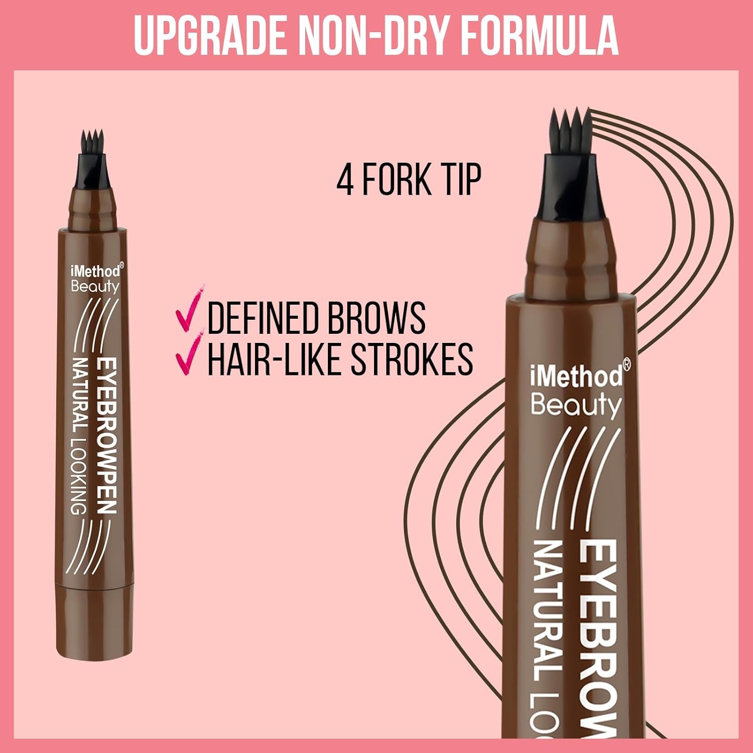 Eyebrow Pen - Eyebrow Pencil Magical Upgraded Eye Brow Pencils for Women with 4 Fork Tip & Spoolie Brush for Hair-Like Natural Brows, Last All-Day, Microblading Eyebrow Pen, Light Brown