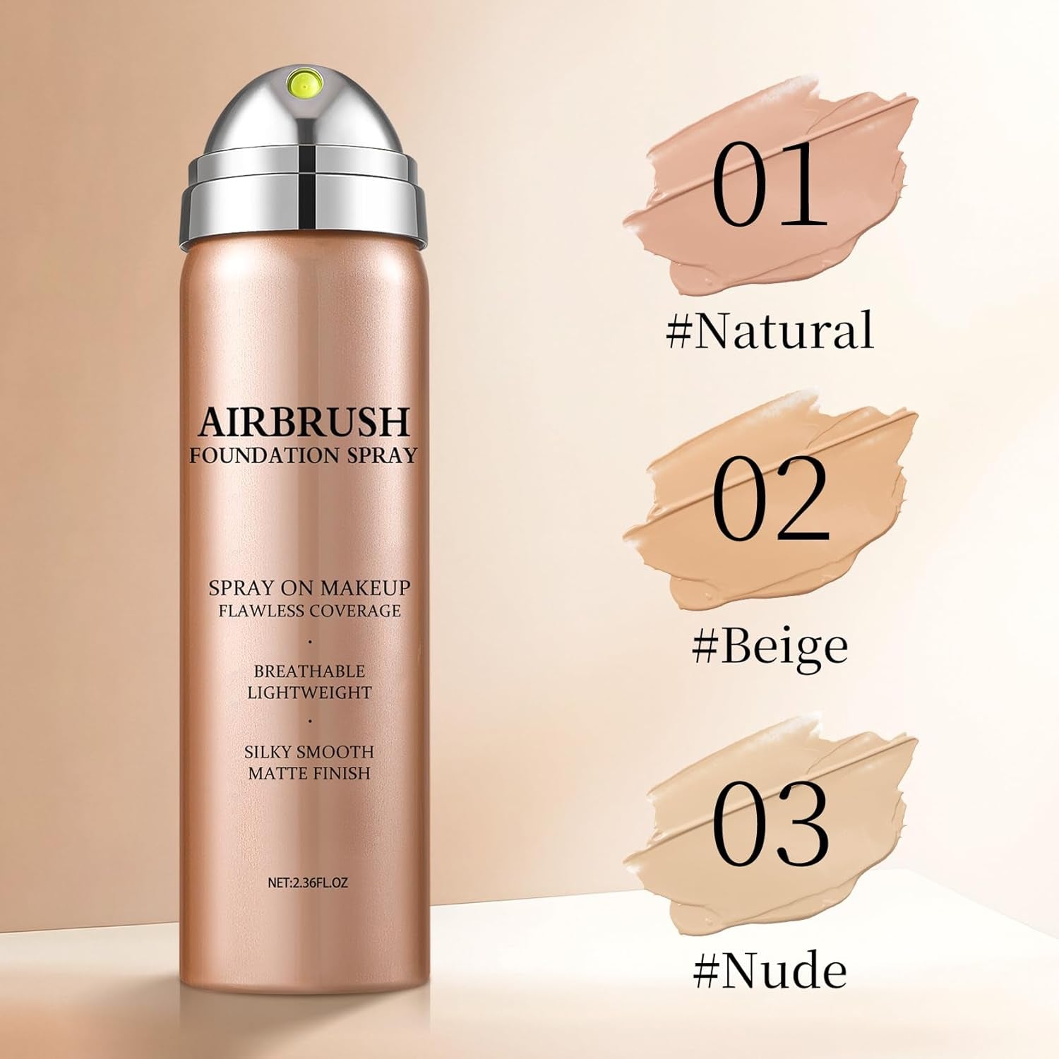 Airbrush Foundation Spray,Hydrates and Moisturizes,Silk Lightweight,Waterproof Foundation for Mature Skin,Buildable Coverage,Base De Maquillaje (01 Natural)