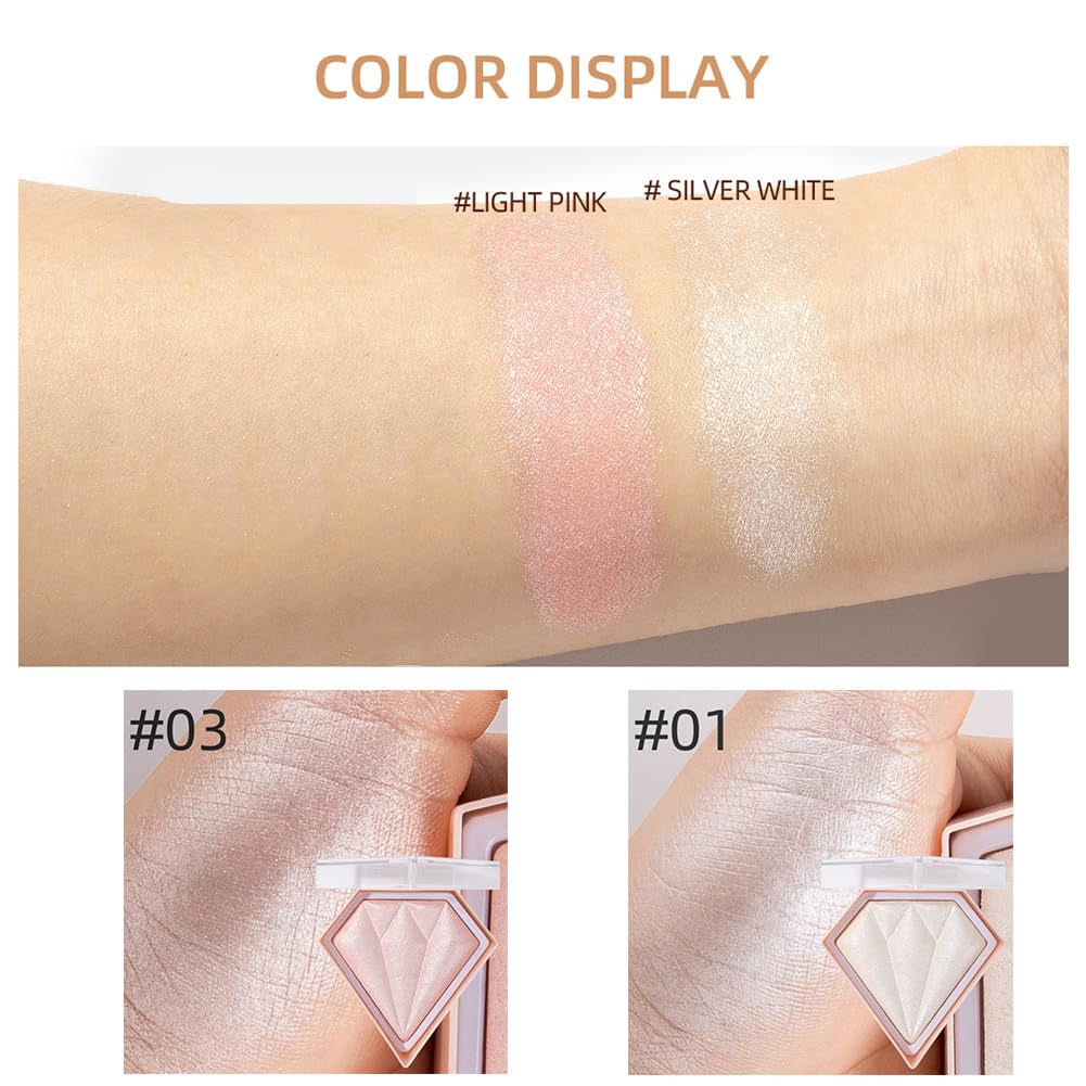 White Highlighter Makeup Palette, Face Highlighter Palette Glitter Highlighter Palette Shimmer Highlighter Powder for Face Cheek Illuminator Iluminadores De Maquillaje (01)