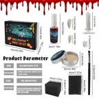 Halloween SFX Makeup Kit - Special Effects Set Include Wax, Sponges, Fake Blood, Teeth, Brushes - Vampire Cosplay