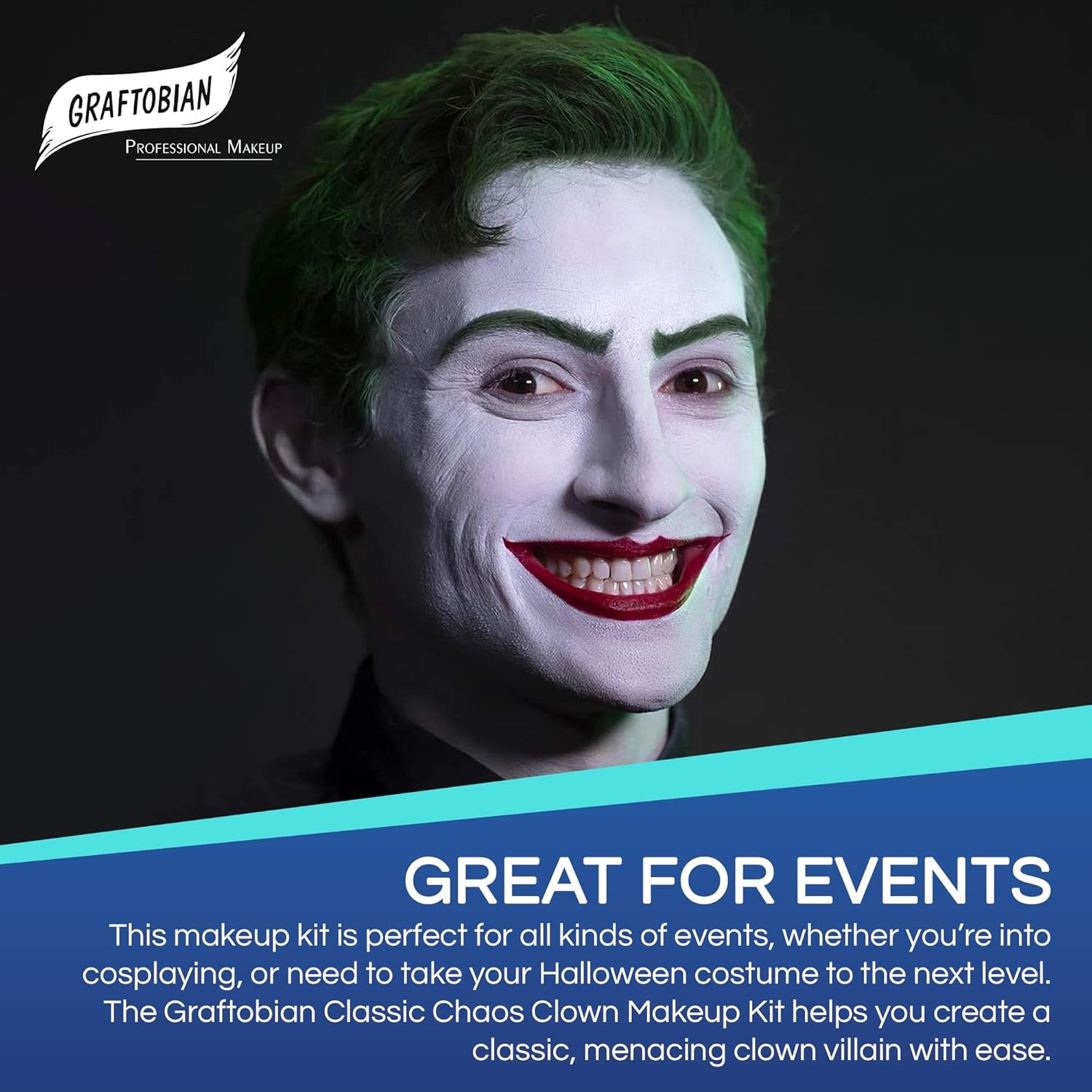 Classic Chaos Clown Makeup Kit - Complete 11-Piece Set for Scary Jester or Clown Costume - Deluxe Face Paint with Full Color Instructions Included, Perfect for Cosplaying and Halloween