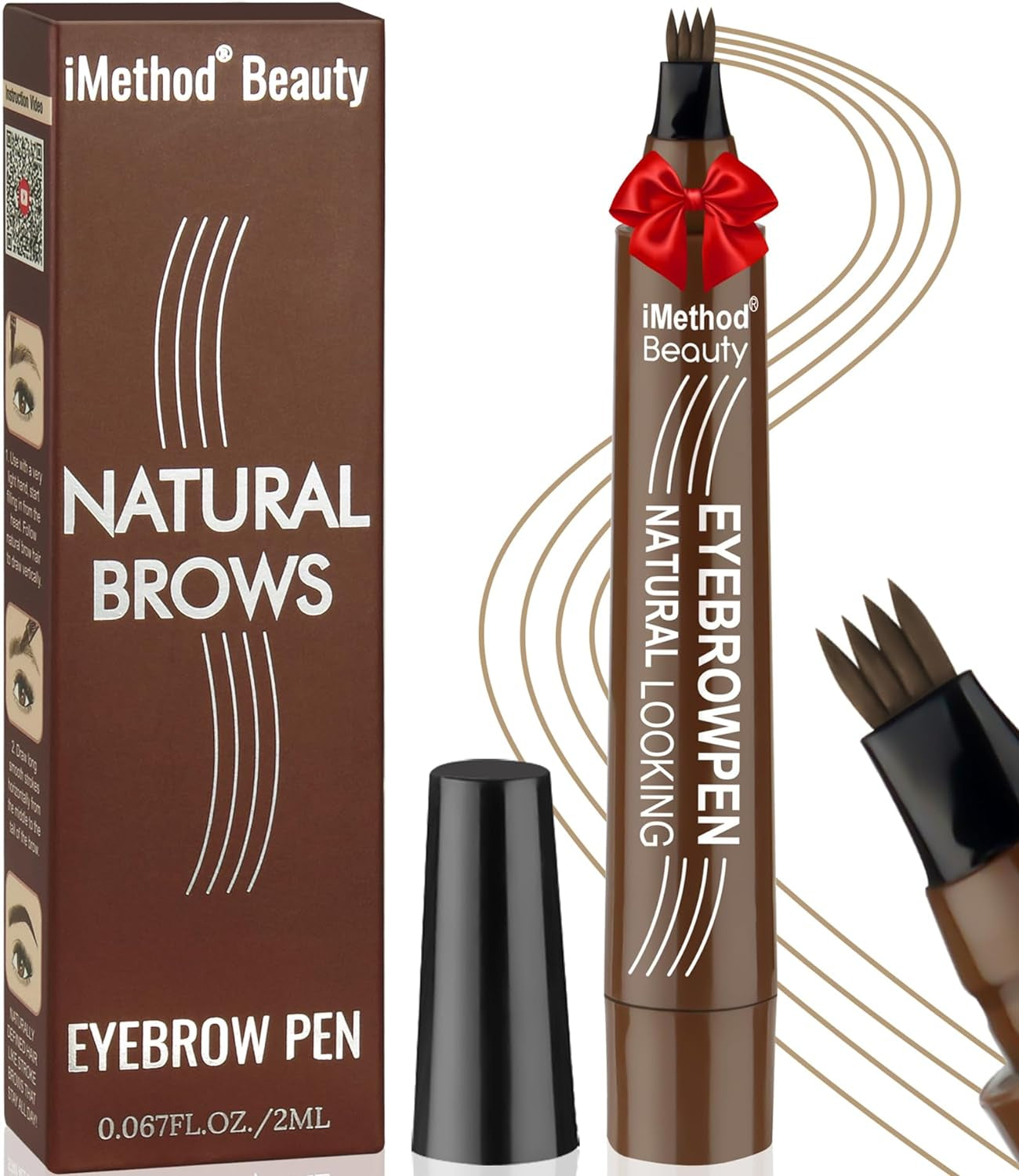 Eyebrow Pen - Eyebrow Pencil Magical Upgraded Eye Brow Pencils for Women with 4 Fork Tip & Spoolie Brush for Hair-Like Natural Brows, Last All-Day, Microblading Eyebrow Pen, Light Brown