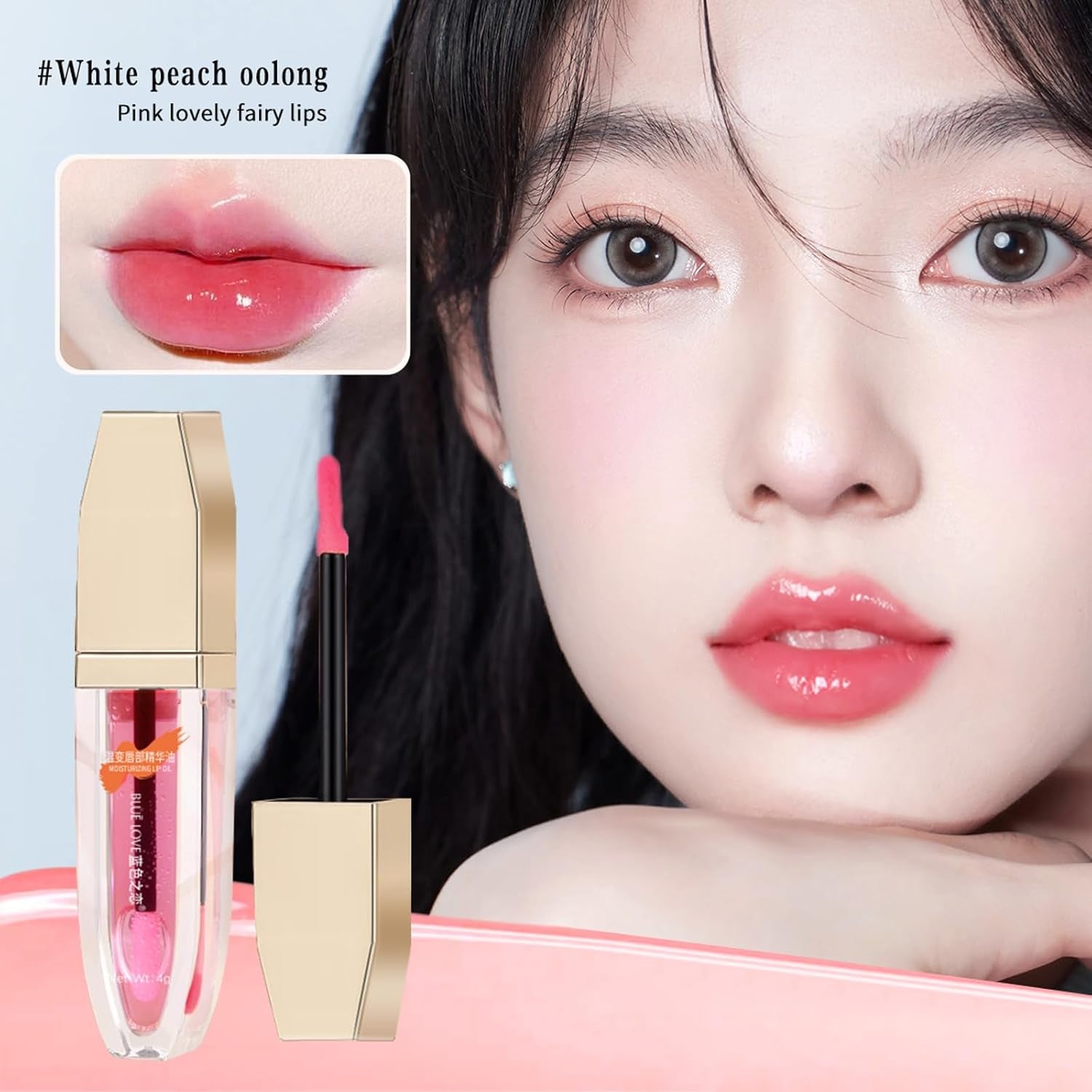 Color Changing Lip Oil - Moisturizing & Non-Sticky Lip Gloss with Fresh Texture, Hydrating Tinted Lip Balm for Plumping & Long-Lasting Shine for Women (Peach Oolong)