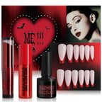 Halloween Fake Blood Makeup Kit Black Eyeshadow Grey Blue Lipstick Red French Press on Nails Realistic Vampire Blood for Eyes Mouth Nose Face Teeth Body Zombie SFX Cosplay Dress up Accessories