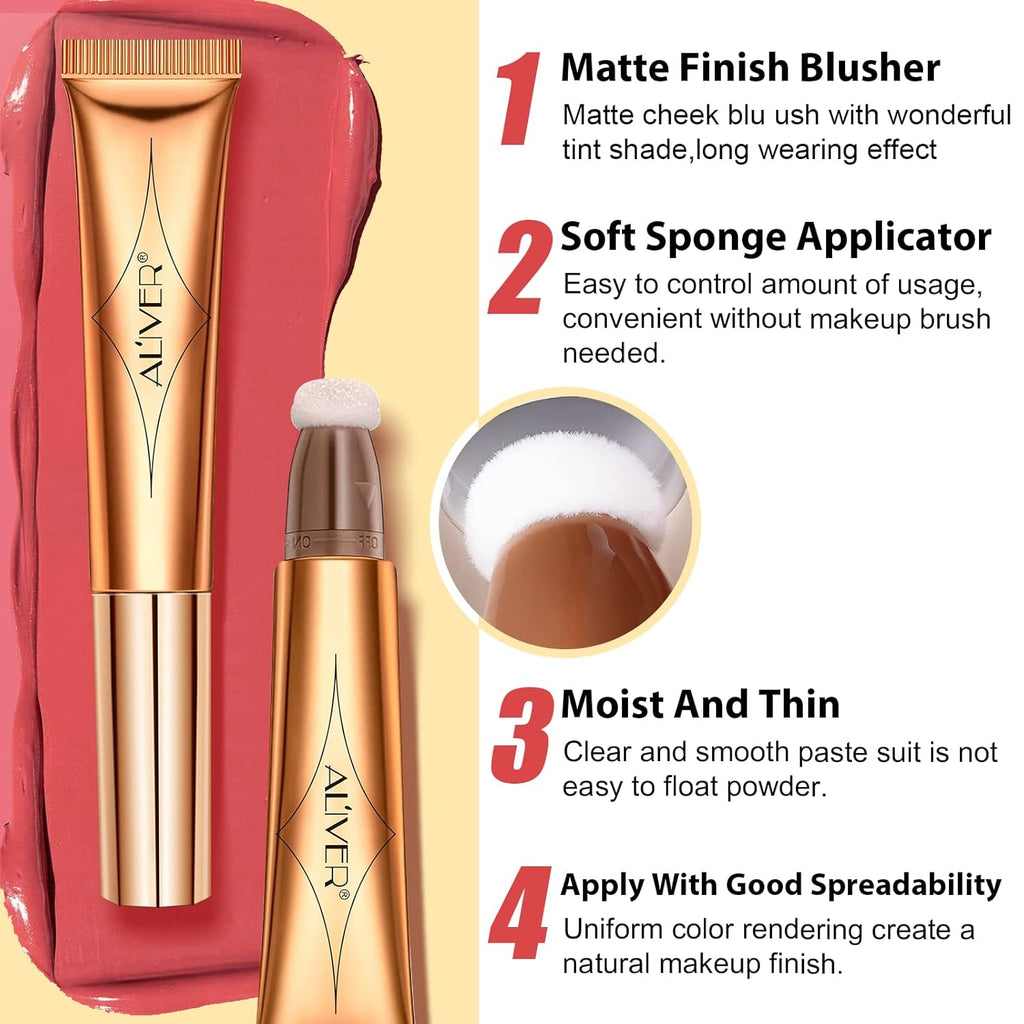 Blush Pen,Beauty Liquid Blush Stick with Cushion,Matte Face Blush,Natural Silky Smooth Creamy Liquid Blush Wand, Lightweight Blendable Blush Stick for Cheek Lip(03# Blush-Cherry Red)