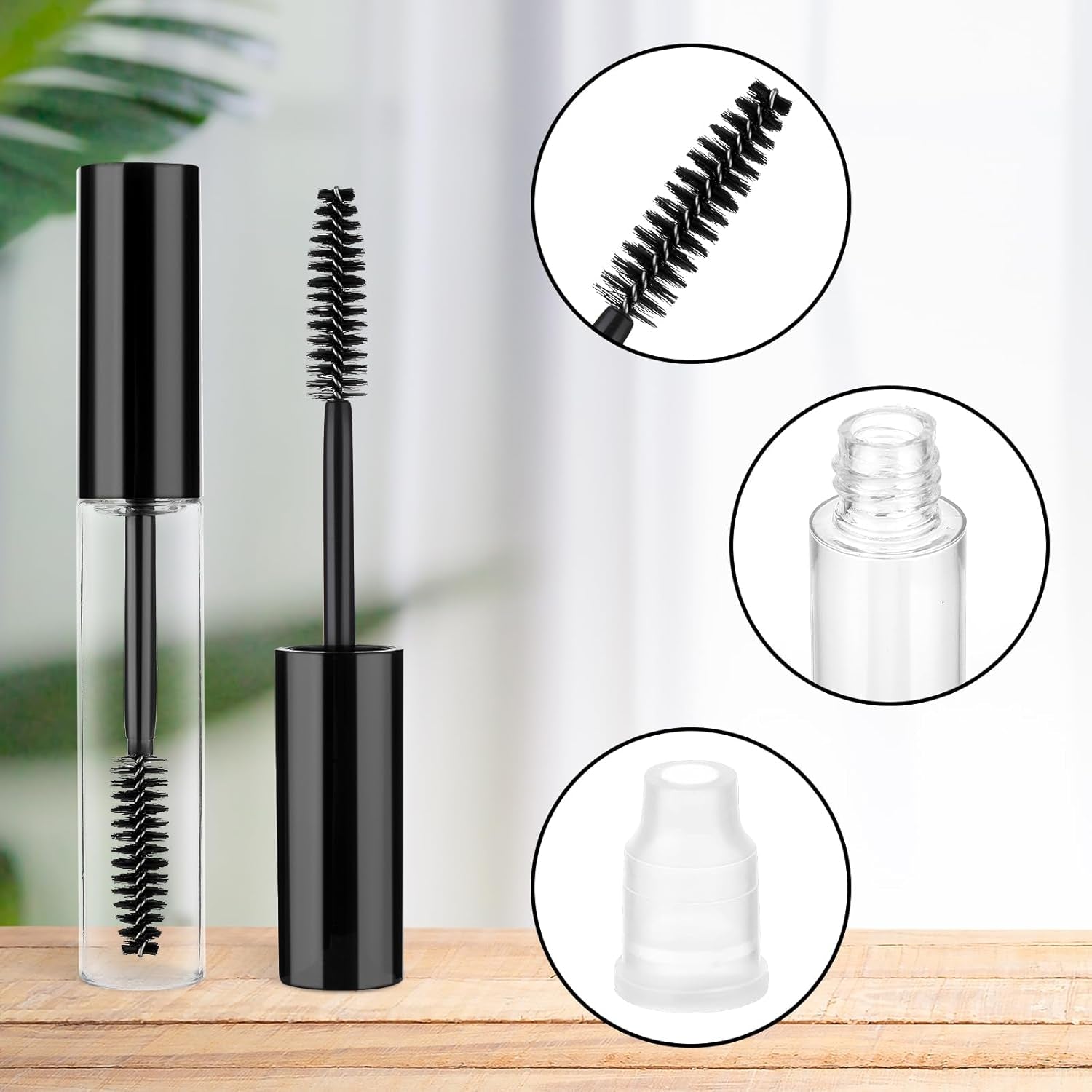 10Ml 10Pcs Empty Mascara Tube and Wand,  Empty Eyelash Serum Tube, Mini Eyelash Bottle with Brush Refillable Clear Mascara Containers for Castor Oil with Leak Stoppers