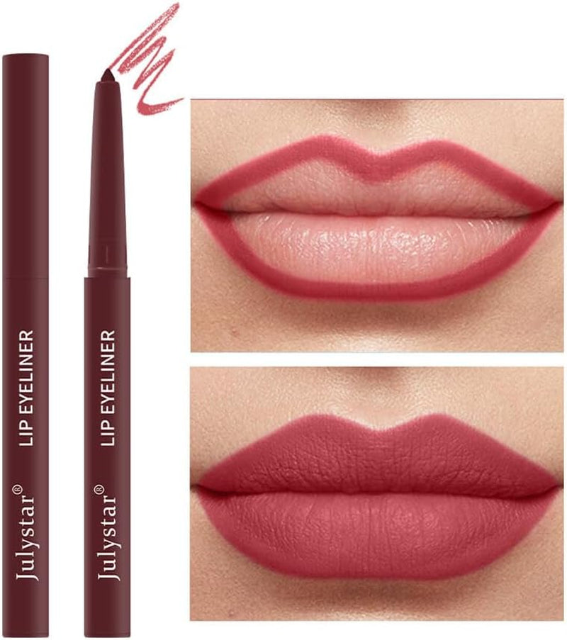 2Pcs Matte Lip Liner Pens, One Step Lips Makeup Pigment Velvety Nude Lip Stain Waterproof Lip Gloss Long Lasting Lipstick Lip Contour Makeup Lip Liner Shaping Cosmetic Tool, Type 6