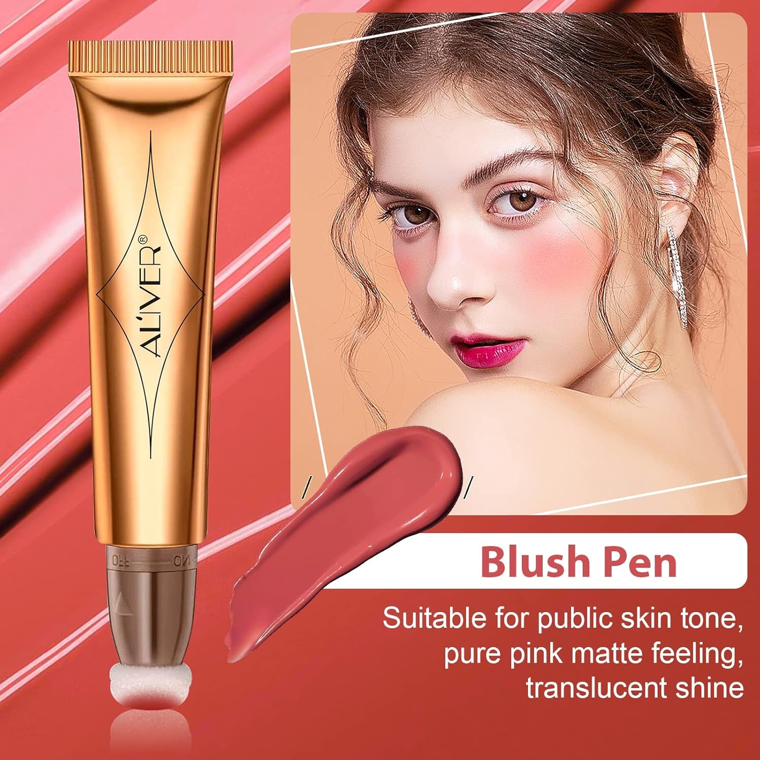 Blush Pen,Beauty Liquid Blush Stick with Cushion,Matte Face Blush,Natural Silky Smooth Creamy Liquid Blush Wand, Lightweight Blendable Blush Stick for Cheek Lip(03# Blush-Cherry Red)