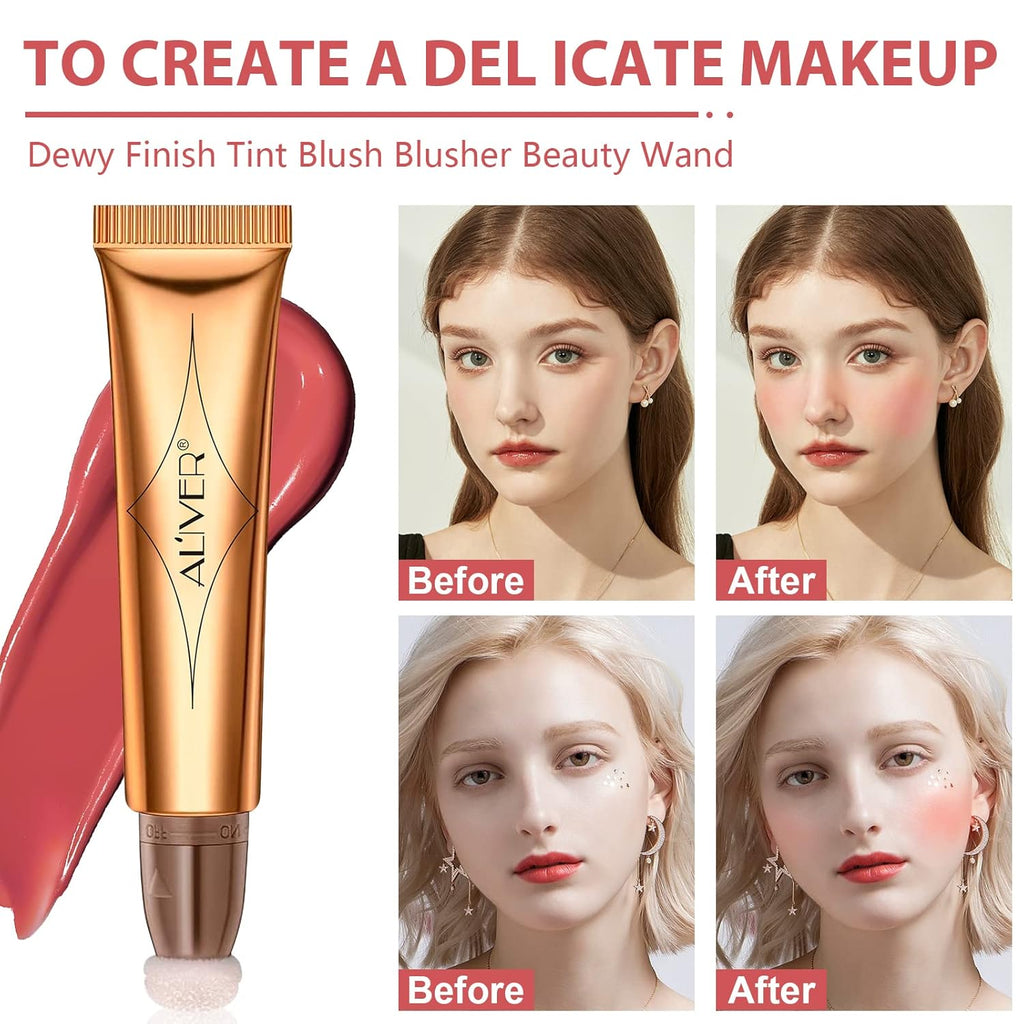 Blush Pen,Beauty Liquid Blush Stick with Cushion,Matte Face Blush,Natural Silky Smooth Creamy Liquid Blush Wand, Lightweight Blendable Blush Stick for Cheek Lip(03# Blush-Cherry Red)