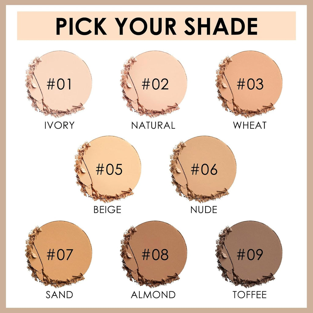 Flawless Pressed Powder, Control Shine & Smooth Complexion, Pressed Setting Powder Foundation Makeup, Portable Face Powder Compact, Long-Lasting Matte Finish, Nude