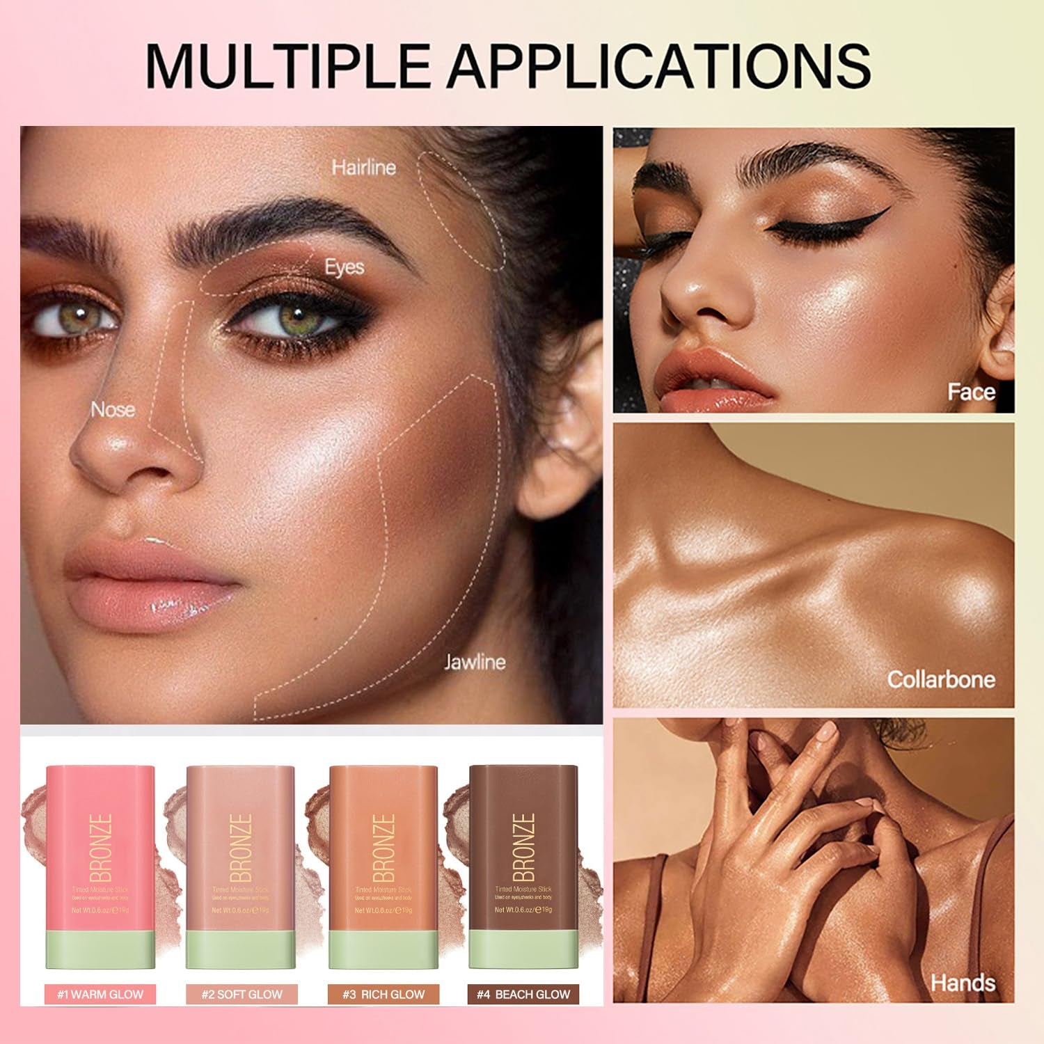 Cream Bronzer Stick, Shimmer Face Highlighter Stick, Buildable Highlight Contour Stick Makeup, Silky Smooth Formula for a Natural Radiant Look, 01 Warm Glow