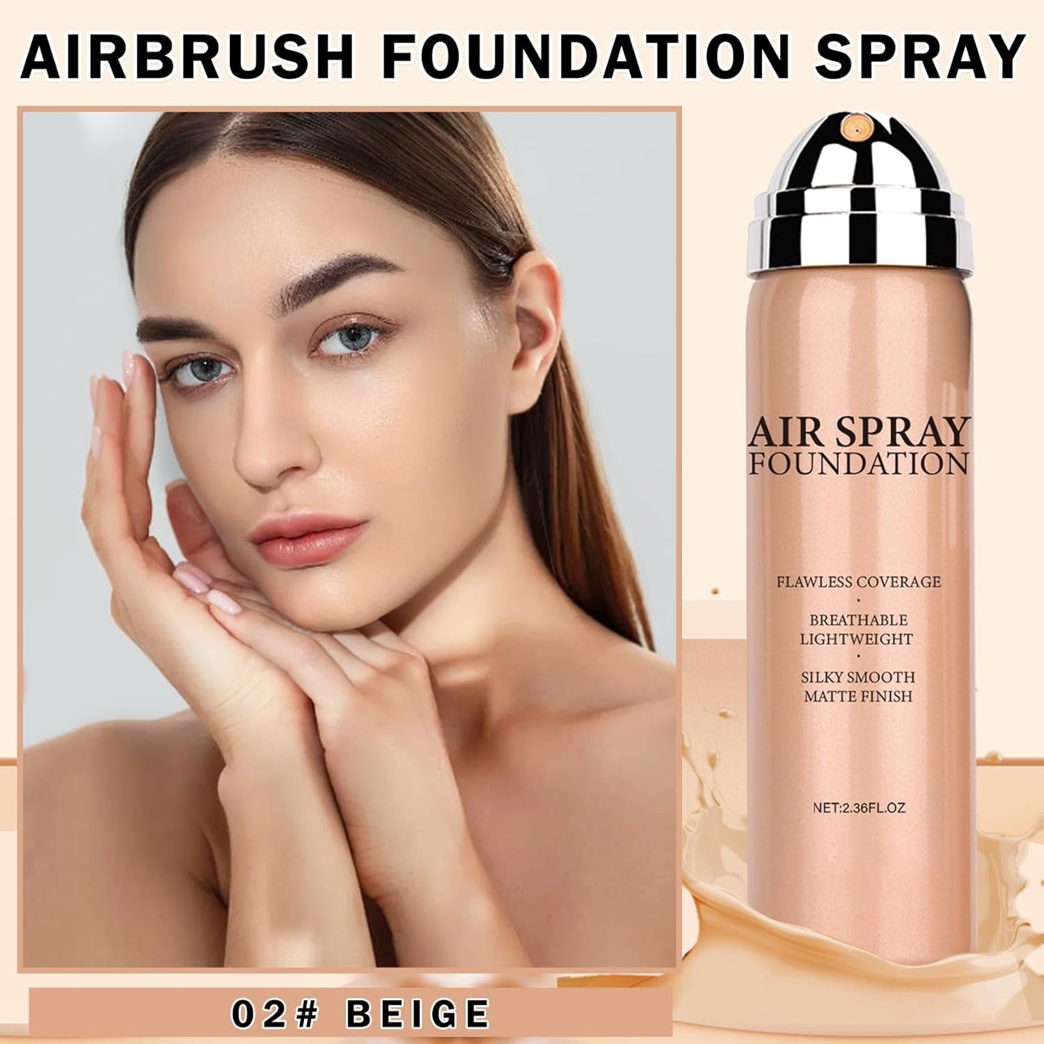 Airbrush Foundation Makeup Airbrush Flawless Setting Spray Foundation Makeup Lightweight Breathable Matte Foundation for Natural Radiant Finish-（02 Beige）