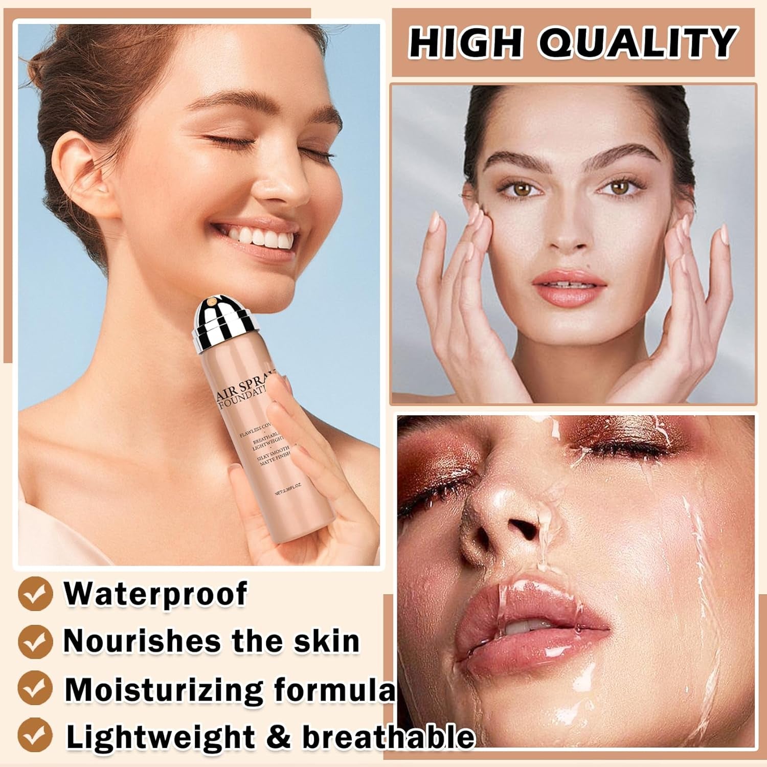 Airbrush Foundation Makeup Airbrush Flawless Setting Spray Foundation Makeup Lightweight Breathable Matte Foundation for Natural Radiant Finish-（02 Beige）