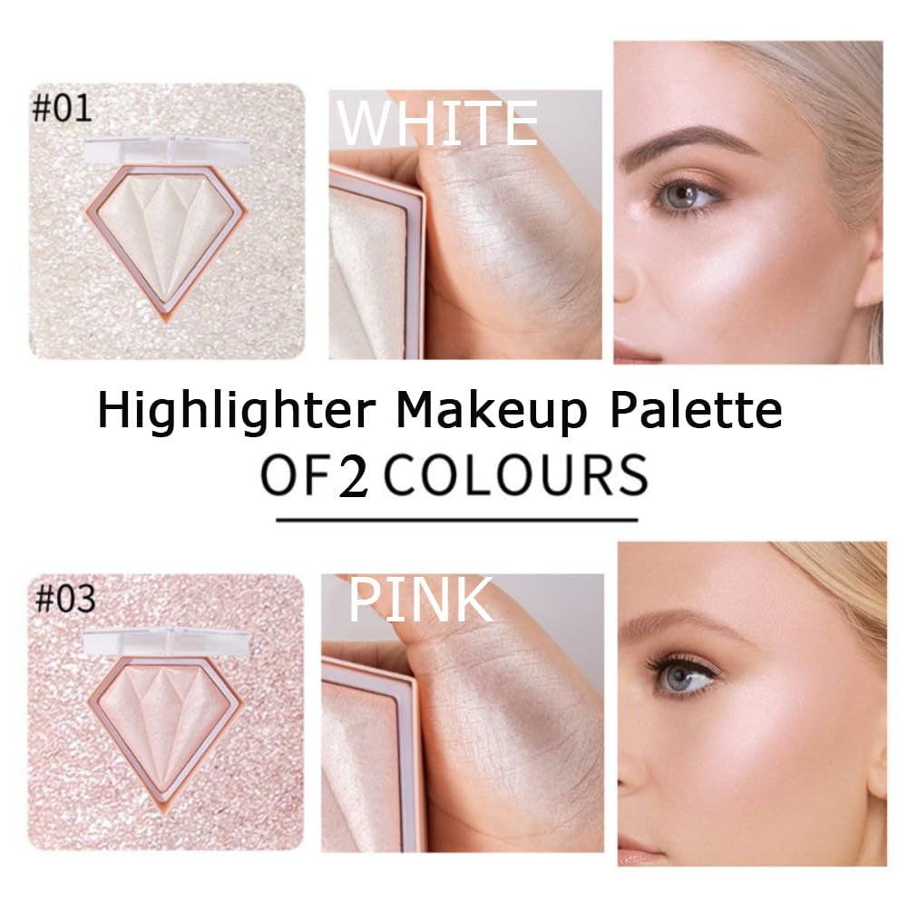 White Highlighter Makeup Palette, Face Highlighter Palette Glitter Highlighter Palette Shimmer Highlighter Powder for Face Cheek Illuminator Iluminadores De Maquillaje (01)
