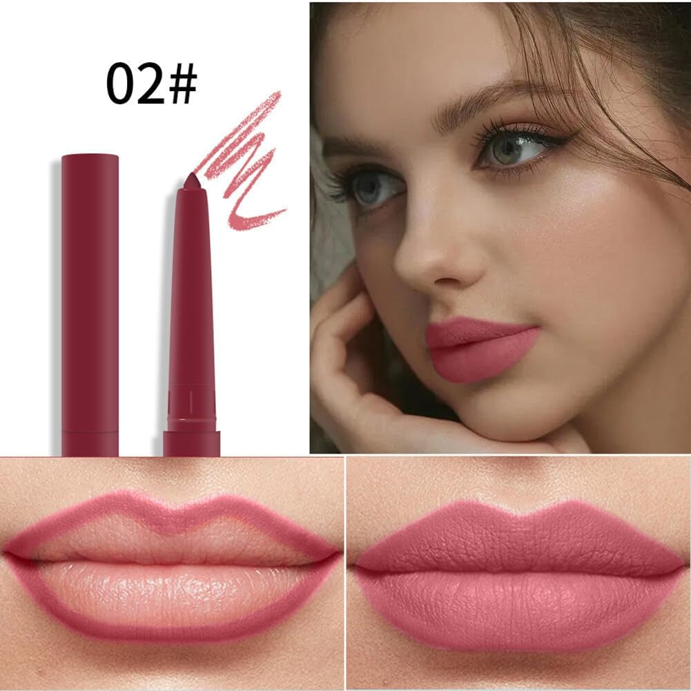 2Pcs Matte Lip Liner Pens, One Step Lips Makeup Pigment Velvety Nude Lip Stain Waterproof Lip Gloss Long Lasting Lipstick Lip Contour Makeup Lip Liner Shaping Cosmetic Tool, Type 6