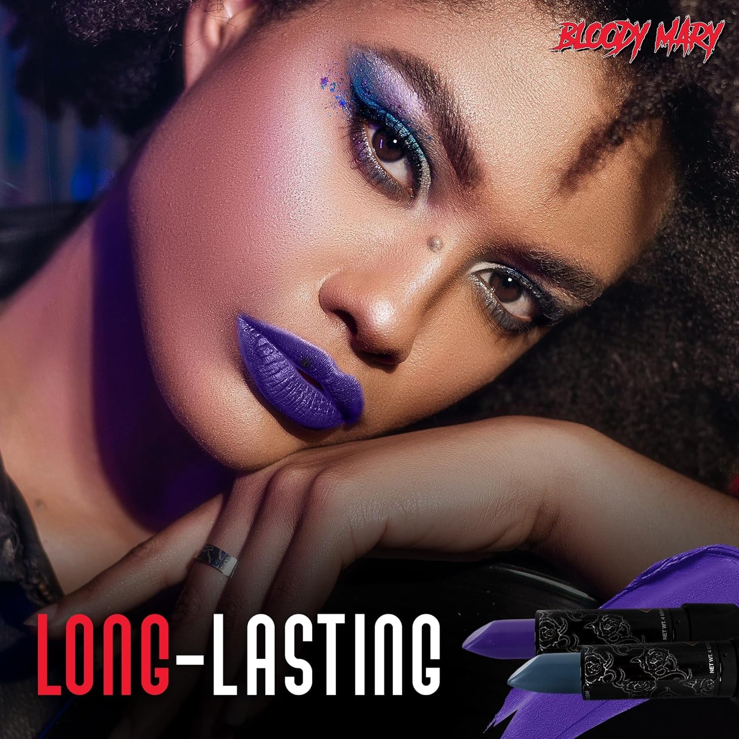 Lipstick Professional Hollywood Makeup Quality -Creamy & Long Lasting – Fashionable Eccentric Gothic Style - Ideal for Halloween - Unique Color & Rich Pigment (Blood Red)