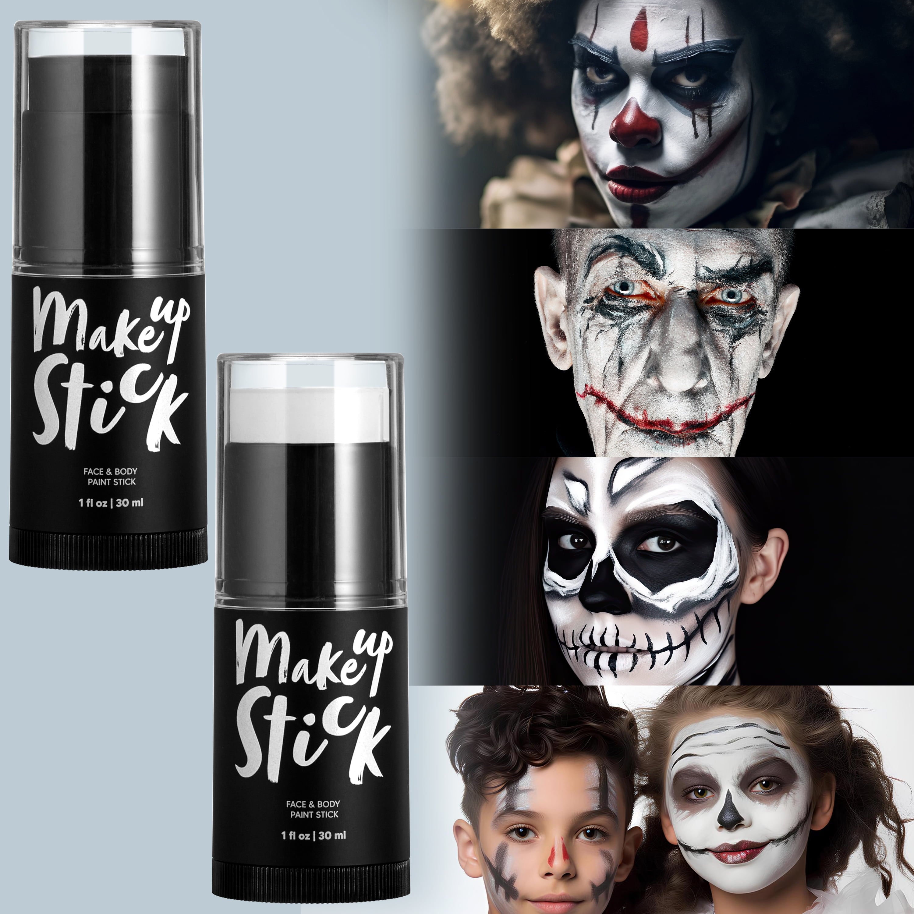 3 Pcs Halloween Makeup Stick,Halloween Body Painting Kit SFX Makeup for Zombie Vampire Skeleton Joker Cosplay for Adult Kids