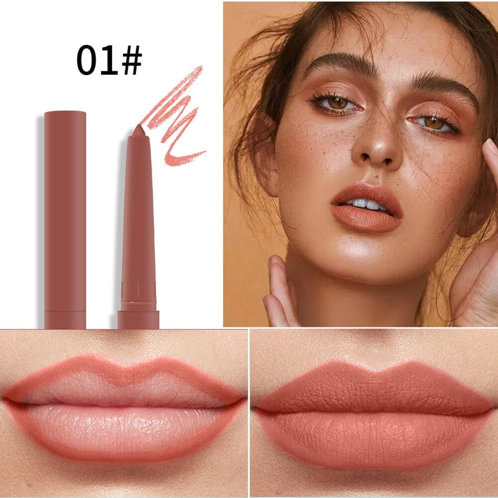 2Pcs Matte Lip Liner Pens, One Step Lips Makeup Pigment Velvety Nude Lip Stain Waterproof Lip Gloss Long Lasting Lipstick Lip Contour Makeup Lip Liner Shaping Cosmetic Tool, Type 6