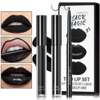 Black Matte Liquid Lipstick,3 in 1 Black Lip Liner and Lipstick Set,Matte Lip Gloss Long Lasting Moisturizing Velvet Lipgloss Make up Gift Set Cosplay Goth Halloween Special Effects Makeup Kit