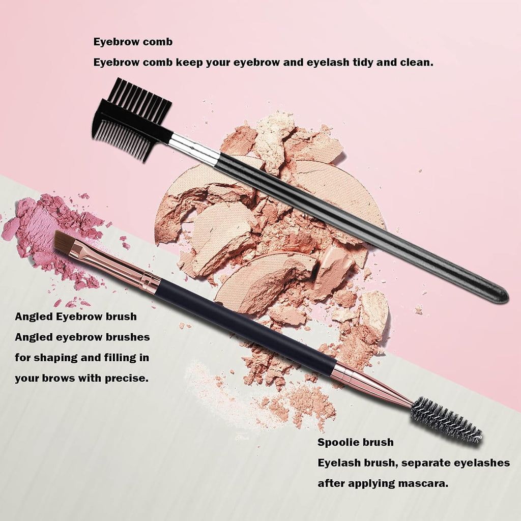 Duo Eyebrow Brush and Eyelash Comb Set - Professional Angled Eye Brow and Spoolie Brush (Black+Black)