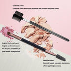 Duo Eyebrow Brush and Eyelash Comb Set - Professional Angled Eye Brow and Spoolie Brush (Black+Black)