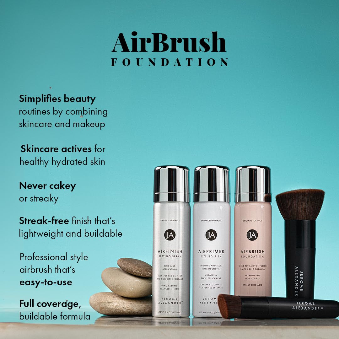 Magicminerals Airbrush Foundation Set by  - Complete 5Pc Spray Makeup Set with Foundation, Primer, and Setting/Finishing Spray - for Smooth, Radiant Skin (Warm Beige)