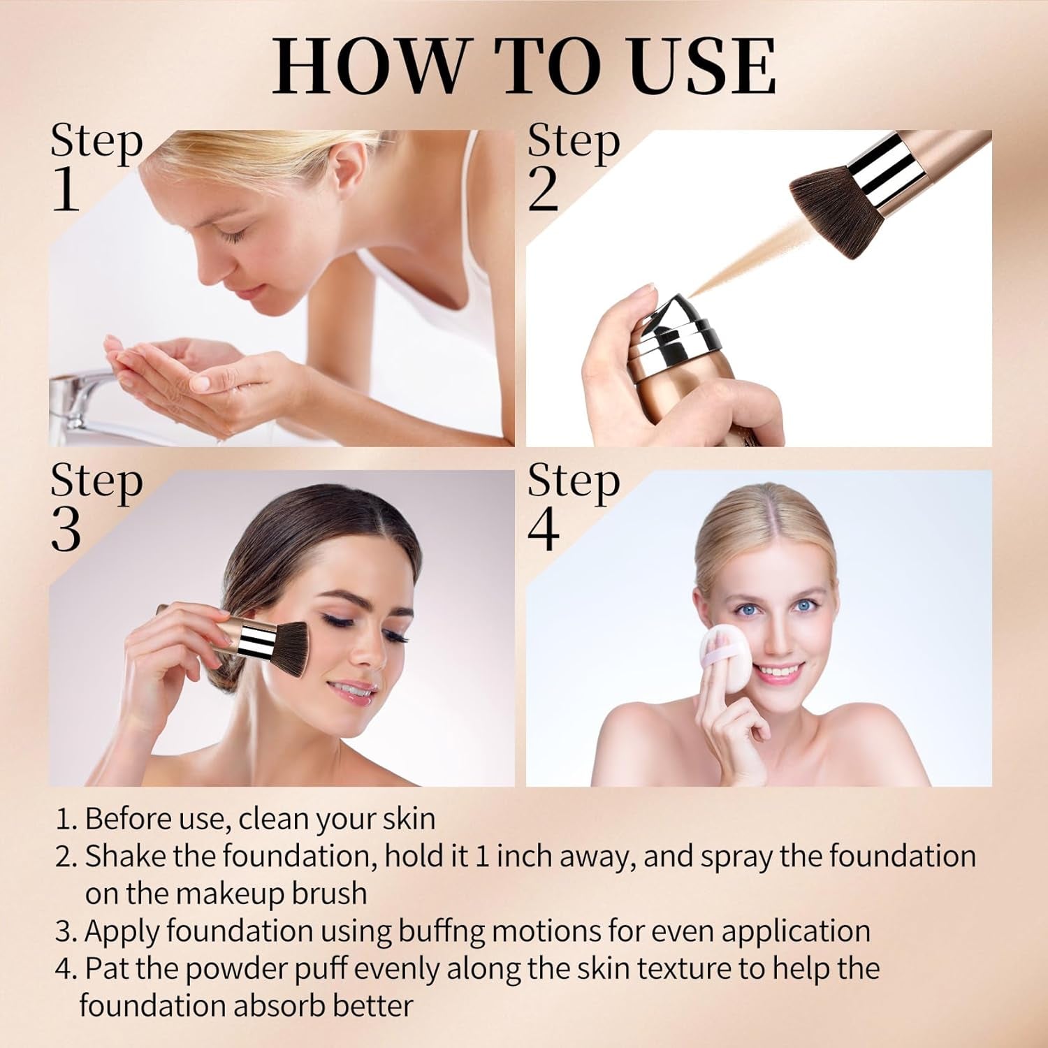 Airbrush Foundation Spray,Hydrates and Moisturizes,Silk Lightweight,Waterproof Foundation for Mature Skin,Buildable Coverage,Base De Maquillaje (01 Natural)