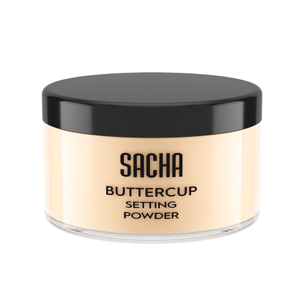 Sacha BUTTERCUP Light Setting Powder. No Ashy Flashback. Blurs Fine Lines and Pores. Loose, Translucent Face Powder to Set Makeup Foundation or Concealer. for Light to Medium Skin Tones, 1.75 Oz.
