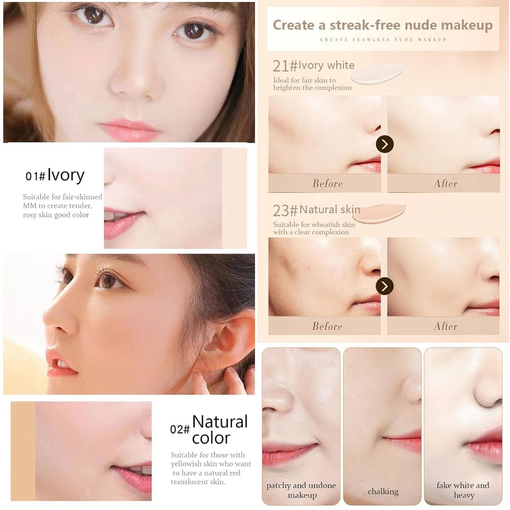 Butterfly Air Cushion Powder Puff BB Cream, Korean Butterfly Cushion CC Cream, Moisturizing Concealer Makeup Base BB Liquid Foundation (2Pcs Natural)