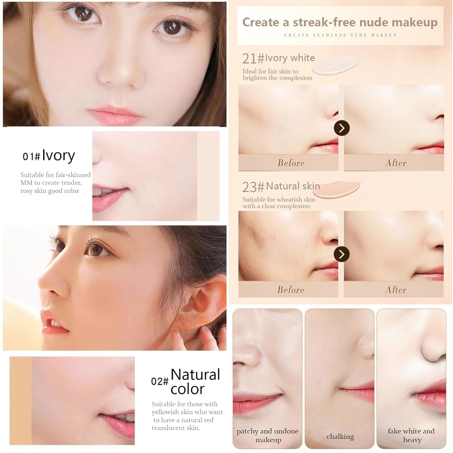 Butterfly Air Cushion Powder Puff BB Cream, Korean Butterfly Cushion CC Cream, Moisturizing Concealer Makeup Base BB Liquid Foundation (2Pcs Natural)