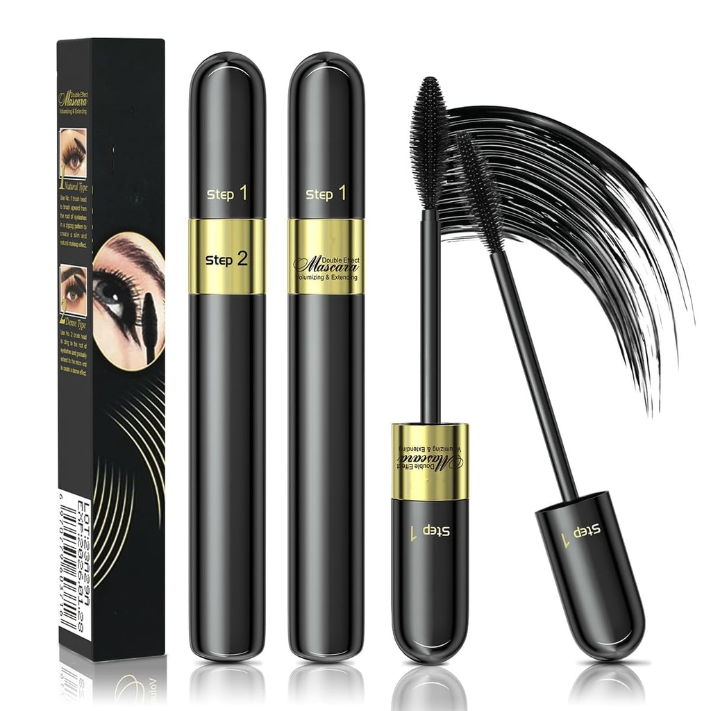 2 in 1 Lash Mascara - 4D Lashes Mascara with Black Mascara for 5X Longer Waterproof Wear Lasting No Clumping Superstrong (2-1PCS)