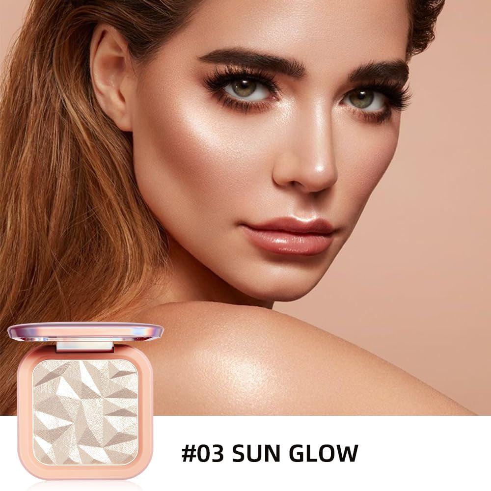 ELESSY Highlighter Makeup Palette,Face Glitter Illuminator Palette,Natural Sparkling Finish Highlighter Powder,High Glossy Shimmer Smooth Baked Powder,Lasting Shining Highlighter Palette -SUN GLOW
