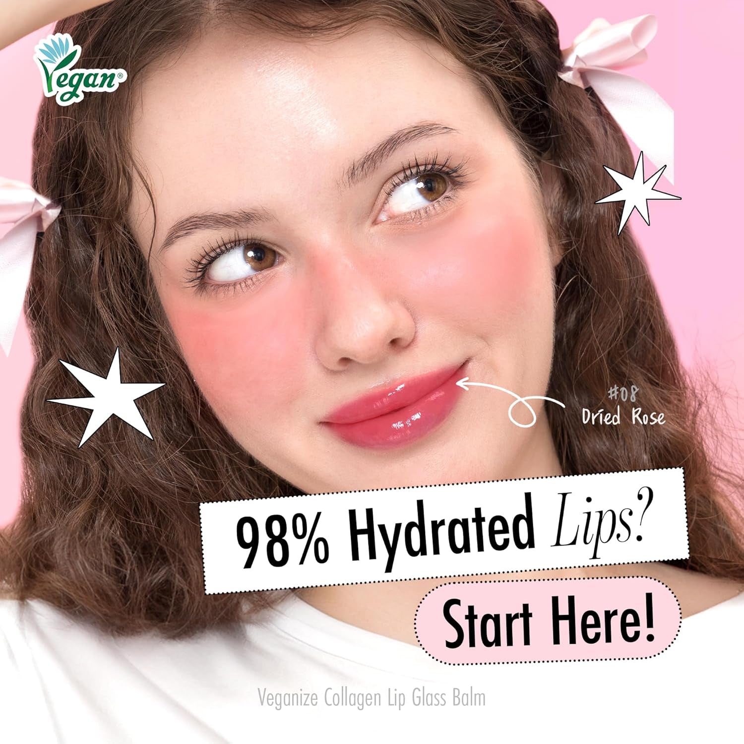 Self Beauty  Collagen Lip Glass Balm - Hydrating Lip W/Hyaluronic Acid - Vegan Korean Lip Balm Moisturizing Lip Care – Lip Gloss Repair for Dry Cracked Lips 0.06 Oz (#8 Dried Rose)