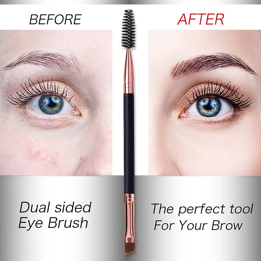 Duo Eyebrow Brush and Eyelash Comb Set - Professional Angled Eye Brow and Spoolie Brush (Black+Black)