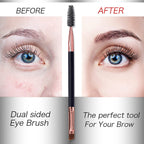 Duo Eyebrow Brush and Eyelash Comb Set - Professional Angled Eye Brow and Spoolie Brush (Black+Black)