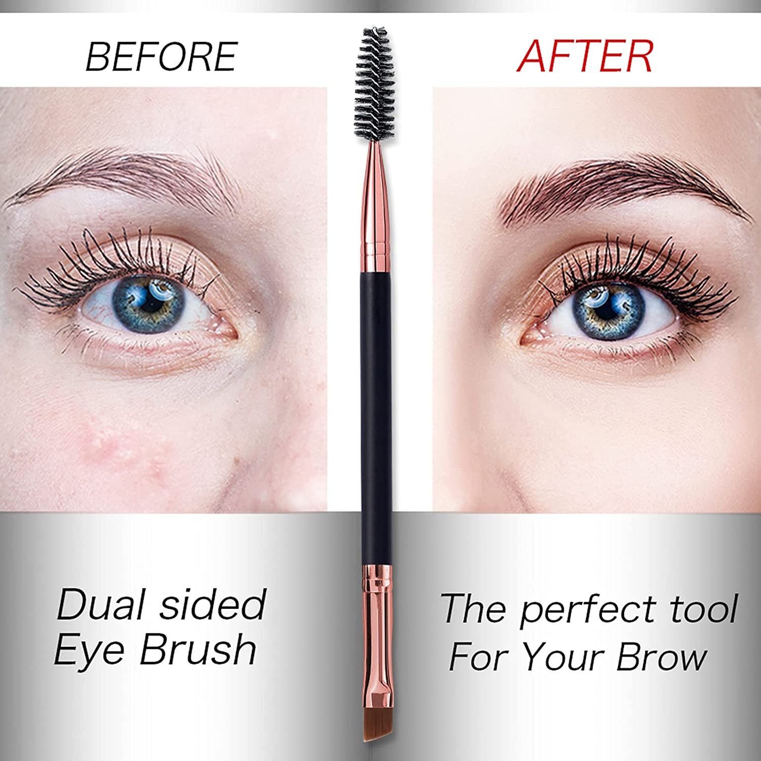 Duo Eyebrow Brush and Eyelash Comb Set - Professional Angled Eye Brow and Spoolie Brush (Black+Black)