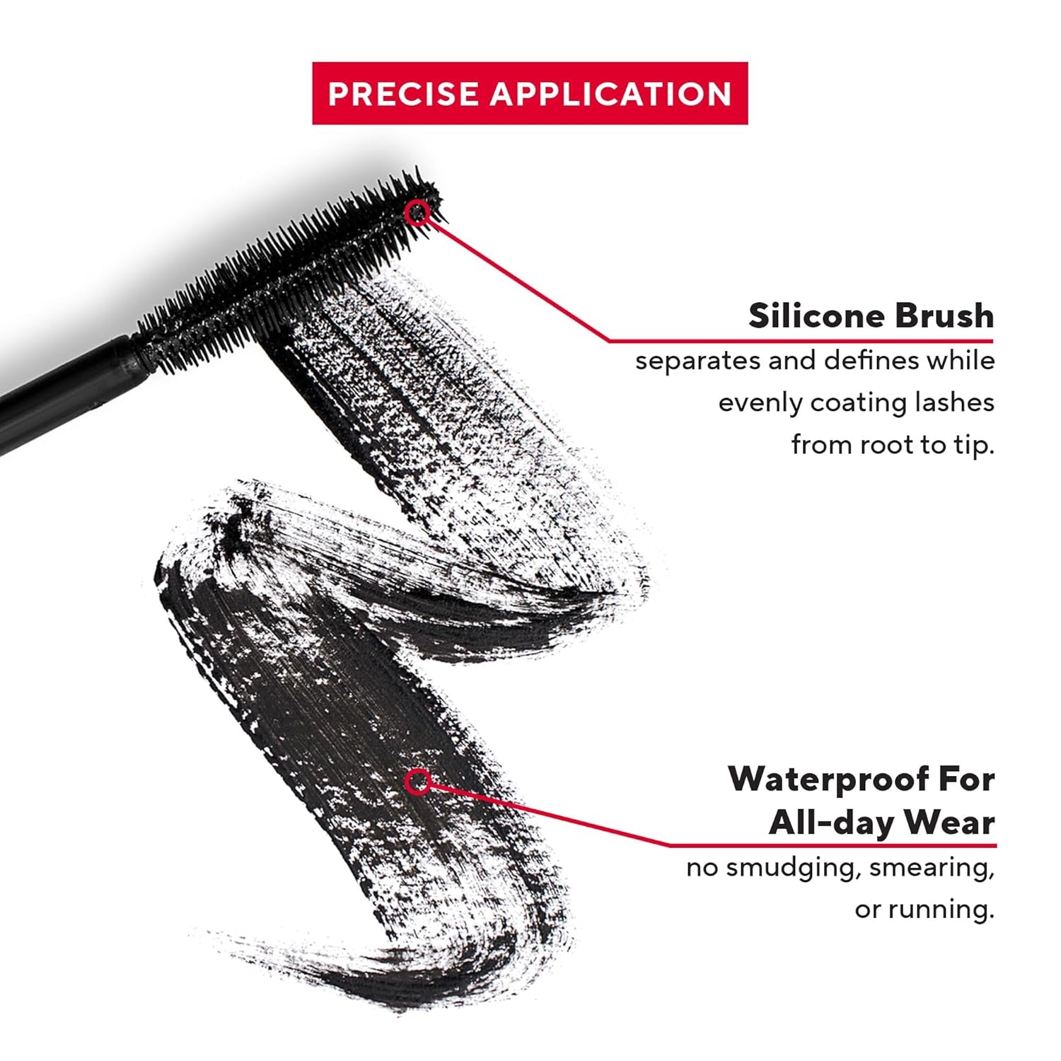 Lasting Lash Black Waterproof Mascara, Smear and Smudge-Proof & Adds Volume, Length, & Curl for Eyelashes, Thickening, Lengthening, & Volumizing Mascara for Sensitive Eyes