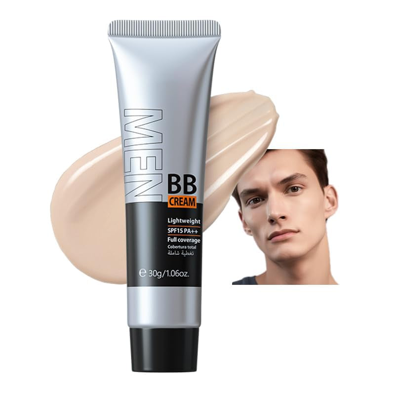 Hydrating Men BB Cream SPF 15 PA++, Full-Coverage Foundation&Concealer, Mens Face Moisturizer Cream Evens Skin Tone, Oil Control and Cover Flaws, Natural Finish for All Skin Types, Light 160