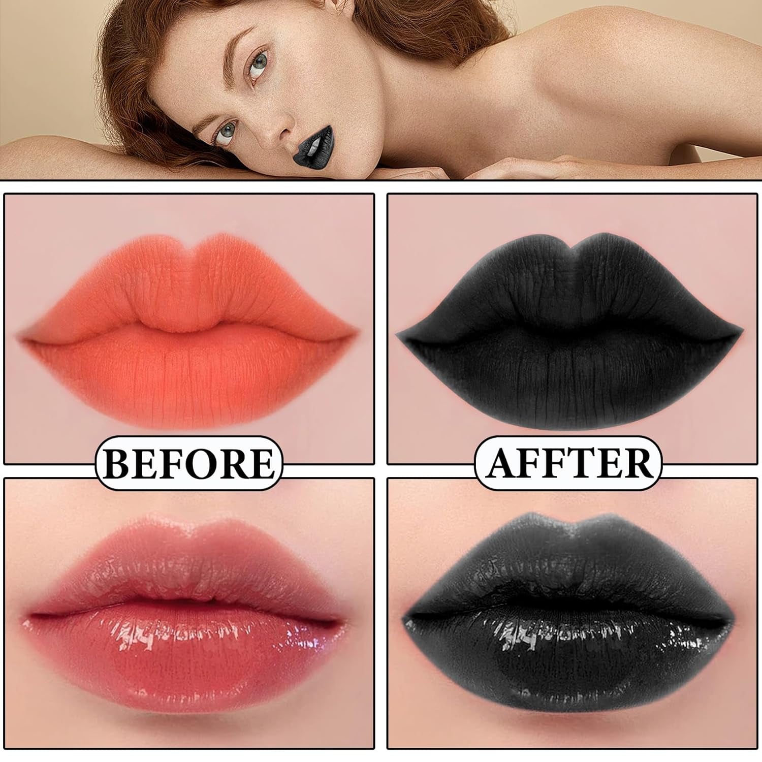 Black Matte Liquid Lipstick,3 in 1 Black Lip Liner and Lipstick Set,Matte Lip Gloss Long Lasting Moisturizing Velvet Lipgloss Make up Gift Set Cosplay Goth Halloween Special Effects Makeup Kit