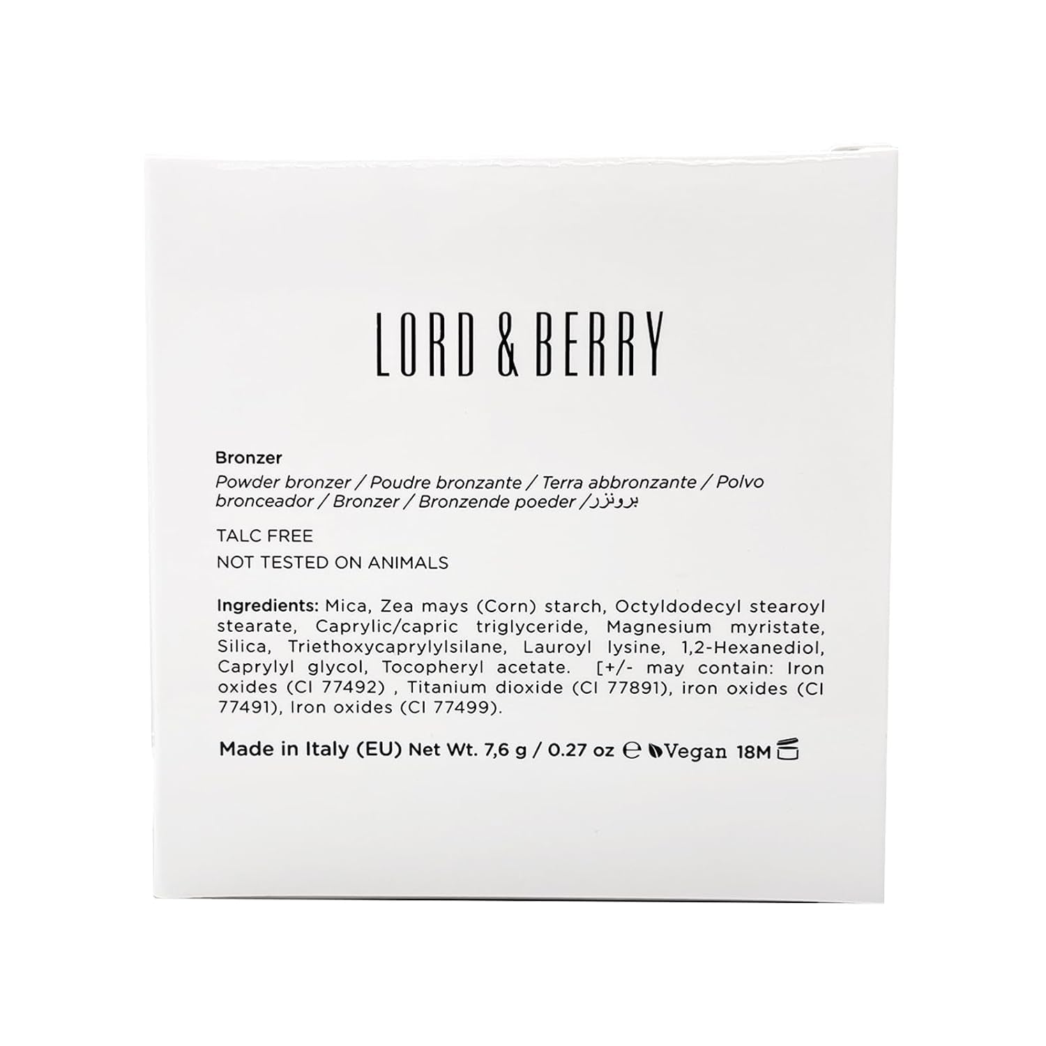 Lord & Berry BRONZER Face Powder Bronzer, Lightweight and High Pigmented with Matte Finish