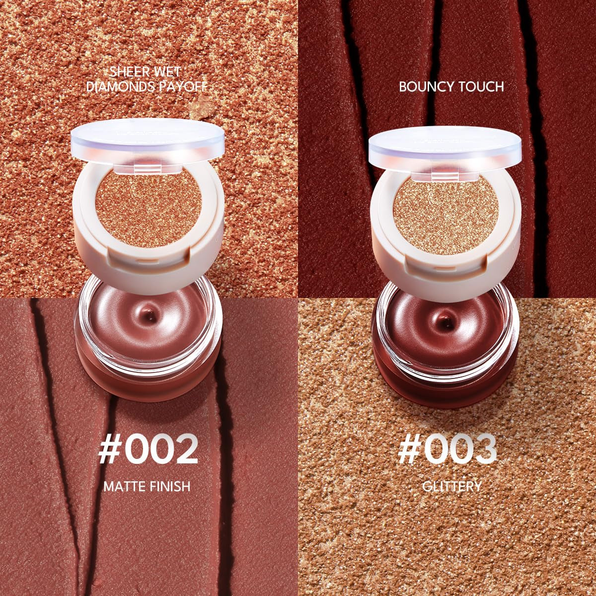 Cream Blush for Cheeks and Eye, Shimmer Eye Shadow Palette Pigmented Pink Blush Make up Sets 2PCS - #002 + #003