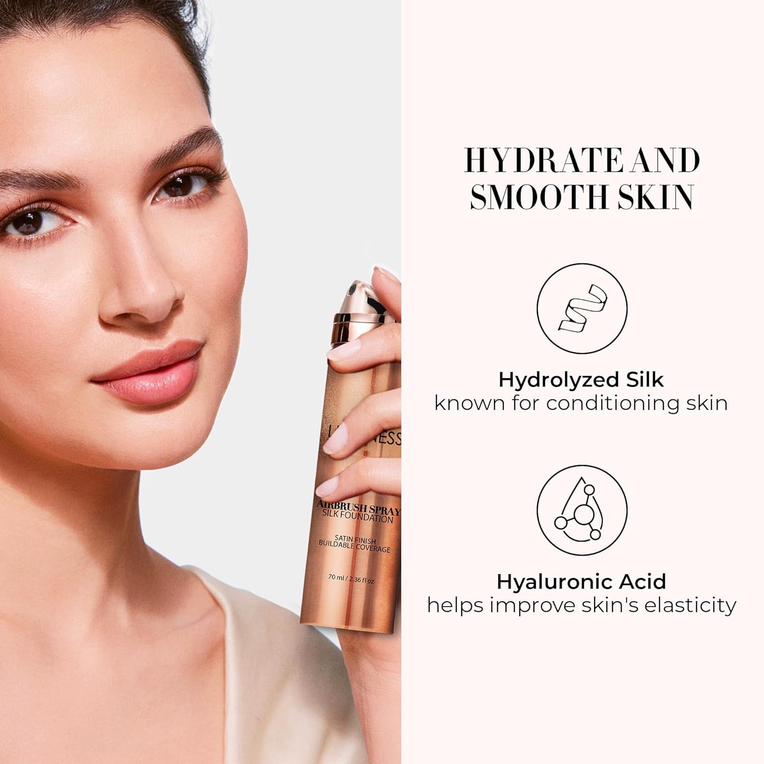 Silk Airbrush Spray Foundation - Full Coverage Foundation - Formula Hydrates & Moisturizes with Hyaluronic Acid, Aloe Vera & Hydrolyzed Silk (Shade - Rich)