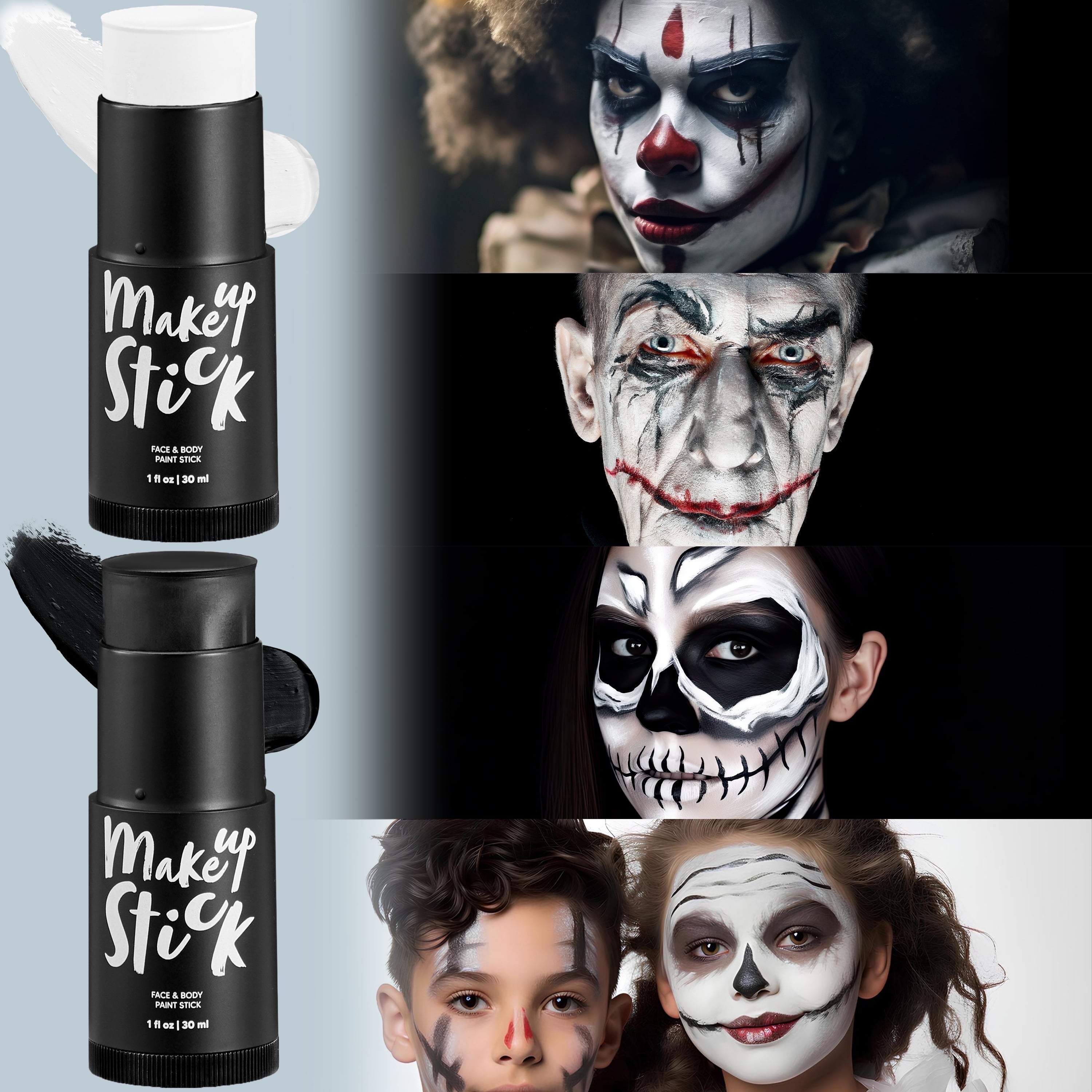3 Pcs Halloween Makeup Stick,Halloween Body Painting Kit SFX Makeup for Zombie Vampire Skeleton Joker Cosplay for Adult Kids
