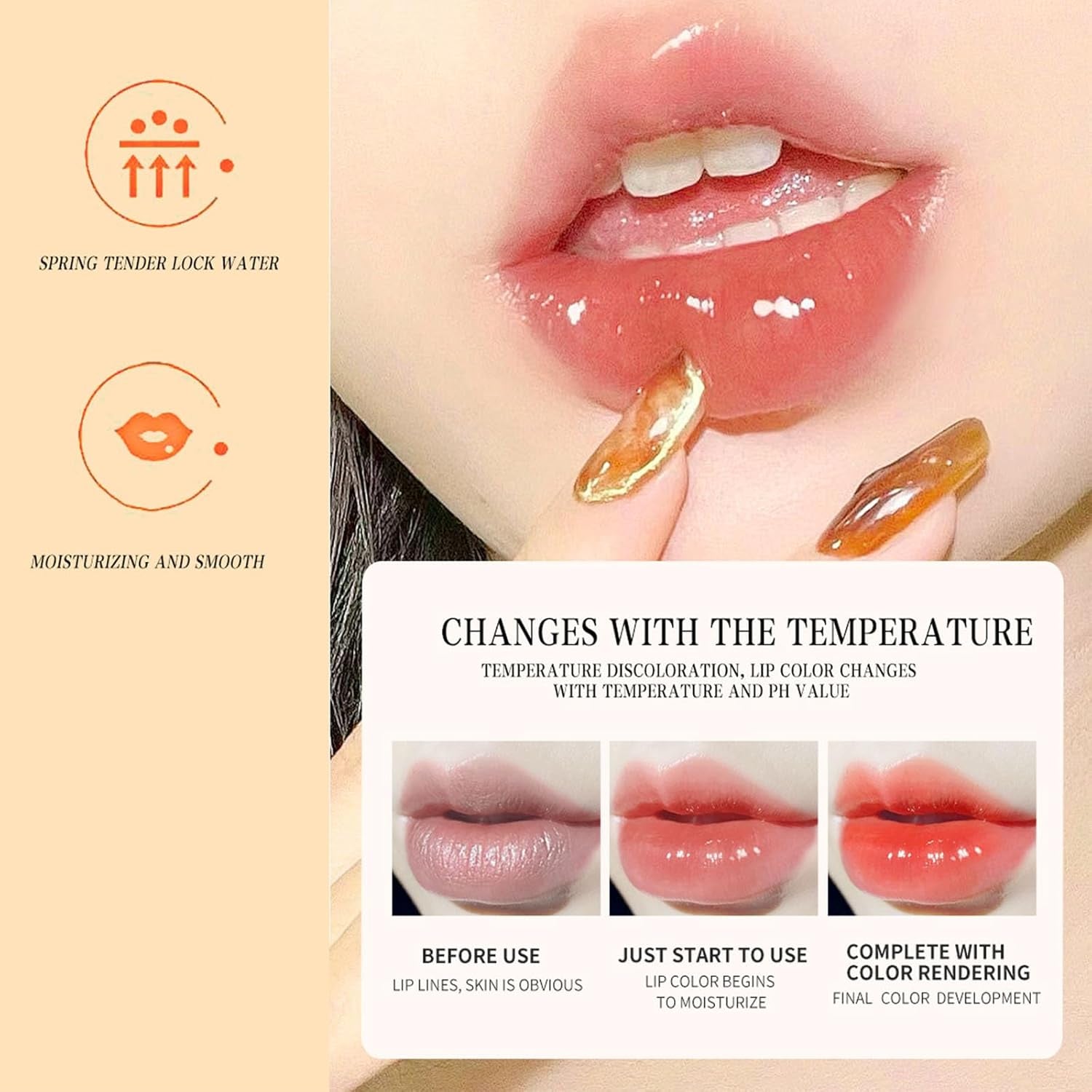 Color Changing Lip Oil - Moisturizing & Non-Sticky Lip Gloss with Fresh Texture, Hydrating Tinted Lip Balm for Plumping & Long-Lasting Shine for Women (Peach Oolong)