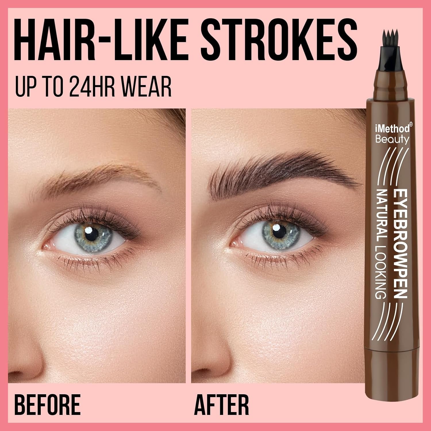 Eyebrow Pen - Eyebrow Pencil Magical Upgraded Eye Brow Pencils for Women with 4 Fork Tip & Spoolie Brush for Hair-Like Natural Brows, Last All-Day, Microblading Eyebrow Pen, Light Brown