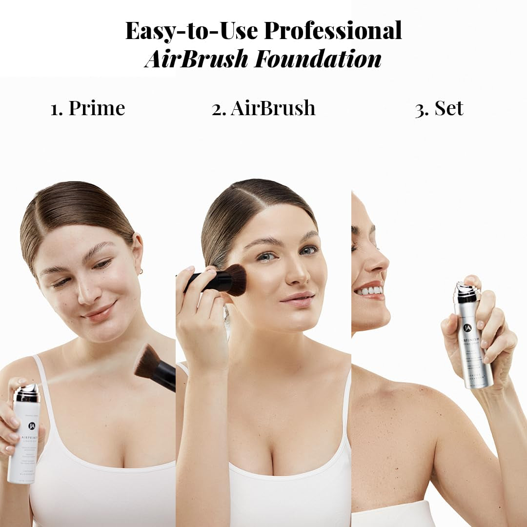 Magicminerals Airbrush Foundation Set by  - Complete 5Pc Spray Makeup Set with Foundation, Primer, and Setting/Finishing Spray - for Smooth, Radiant Skin (Warm Beige)