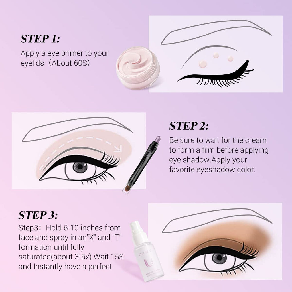 Eyeshadow Primer ＆ Setting Spray,Long Lasting Makeup Eye Primer and Spray.Blurring & Oil Absorbing Face Setting Spray for Makeup-(1.15 Fl. Oz ＆0.35 Oz） Ice Cream